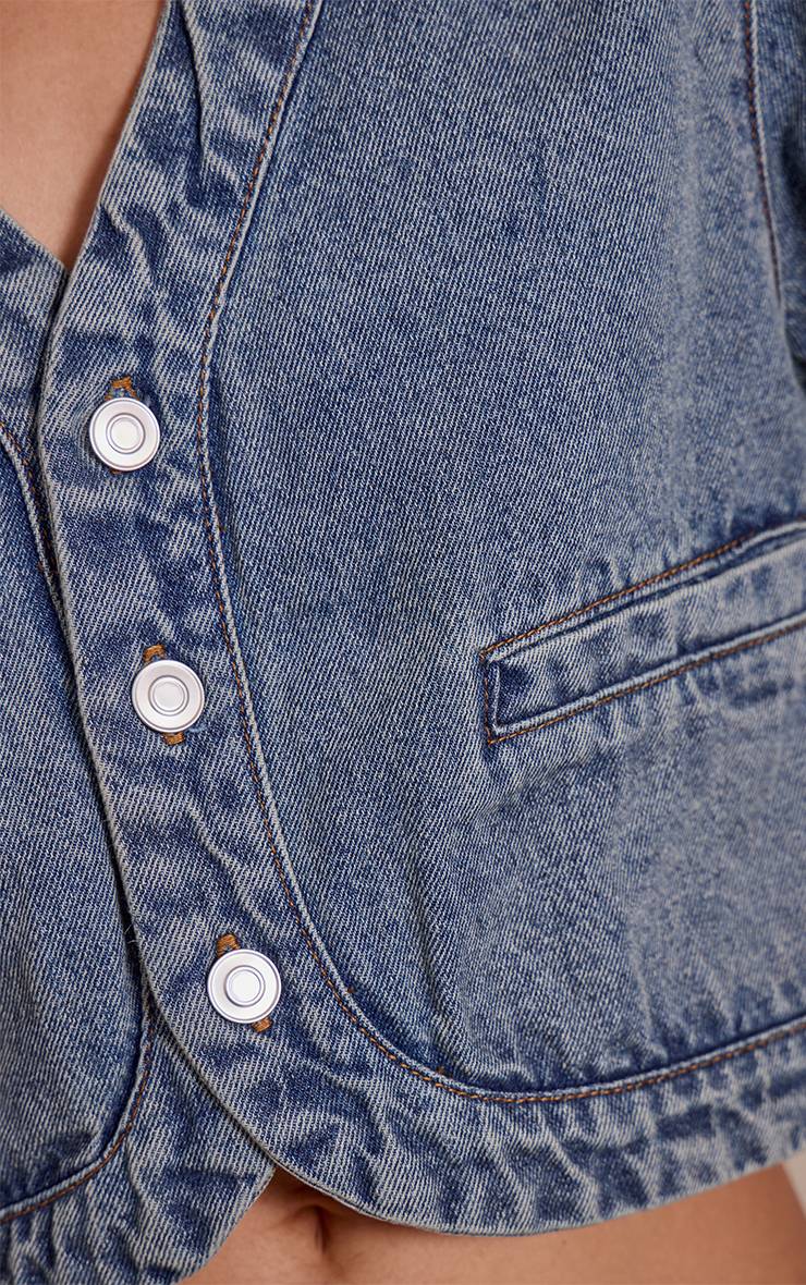 Vintage Veste En Jean Courte À Col En V Et Ourlet Arrondi