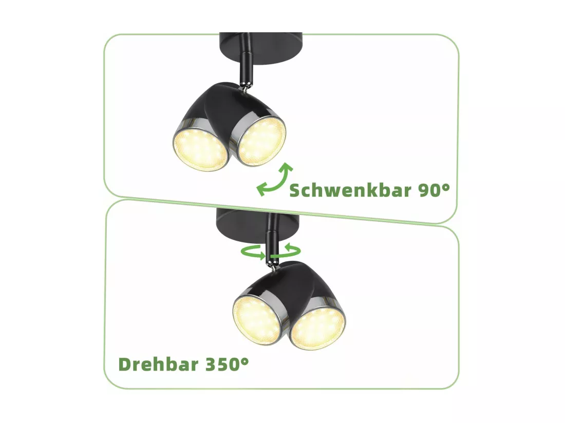NETTLIFE Spot LED Plafond 1 Ampoule Moderne 4W Noir Blanc Chaud 3000K Orientable 350°