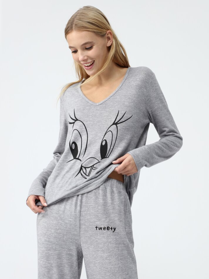 Pijama estampado Looney Tunes © &™ Warner Bros - Cinza