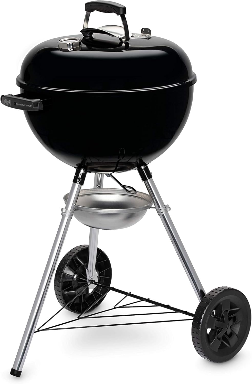 Weber Original Kettle E-4710 Holzkohlegrill/Porzellanemaillierter Deckel und Kessel, 47 cm Grillfläche, One-Touch-Reinigungssystem, Deckelthermometer, Dreibein-Ständer und Räder, Schwarz