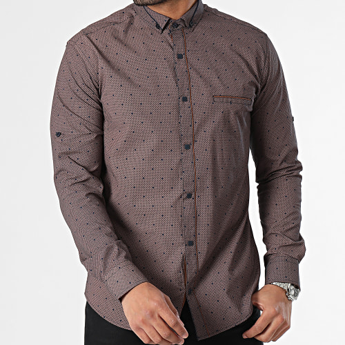 Chemise Manches Longues Bleu Marine Marron