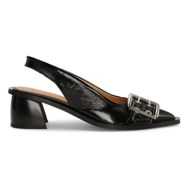 Ganni Escarpins Feminine Buckle Slingback Fibres Recyclées | Noir