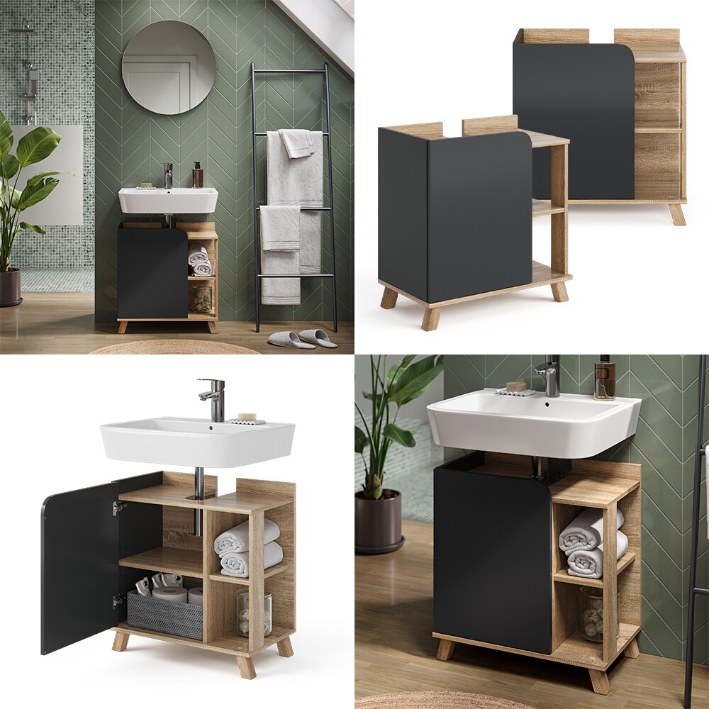 Vicco Waschbeckenunterschrank Karen Sonoma Anthrazit 60 x 65 cm Tür offene Fächer