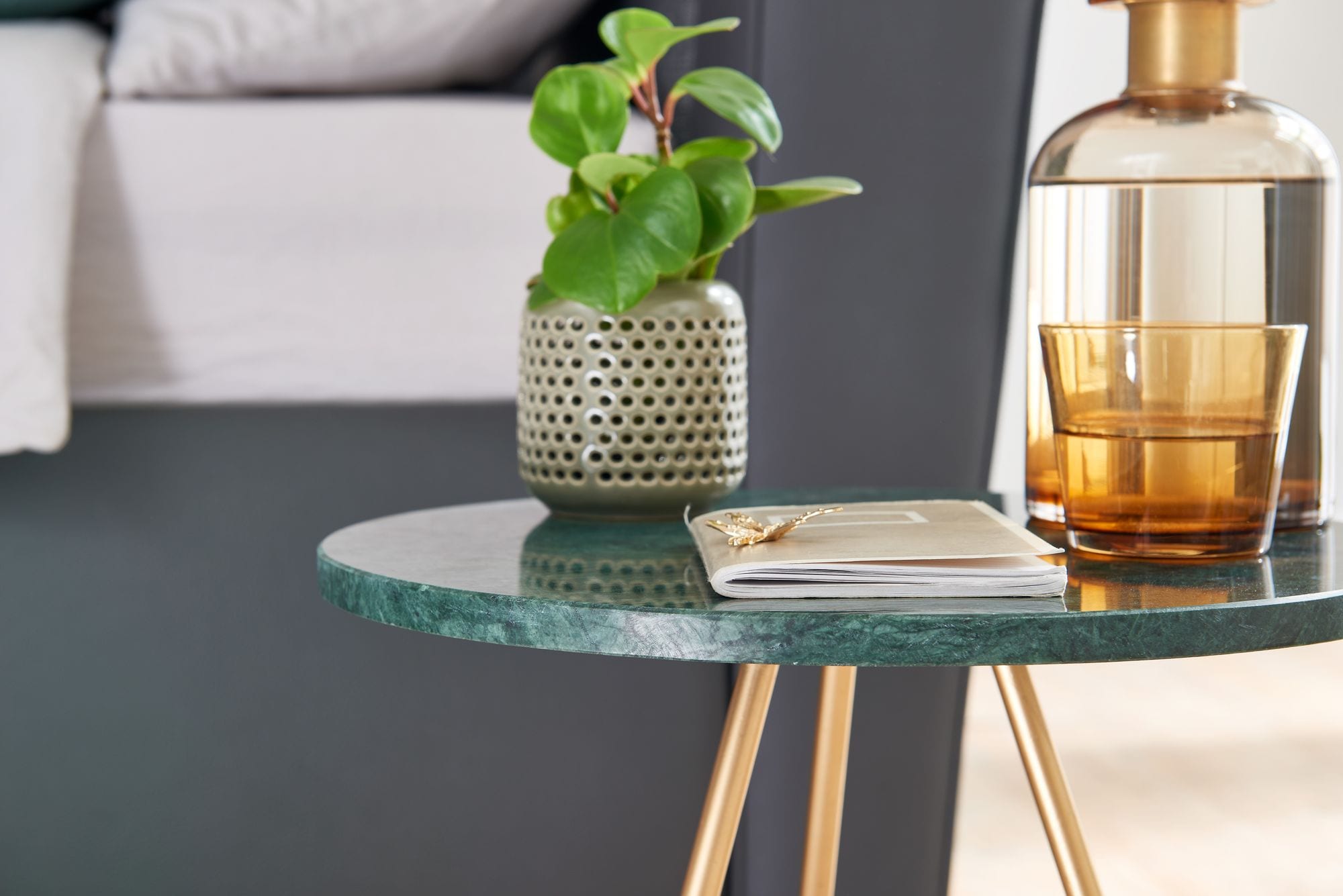 Beistelltisch FineBuy Sofatisch Echter Marmor Ø 38 cm Tisch Wohnzimmertisch Rund