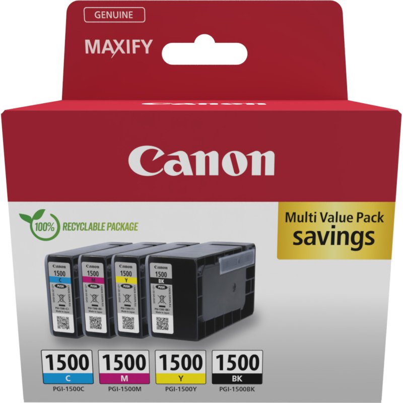 Canon PGI-1500 BK/C/M/Y Pack cartouches 4 couleurs pour imprimante jet d'encre