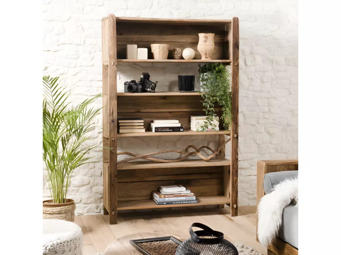 ANDRIAN - Étagère marron 5 niveaux bois Pin recyclé