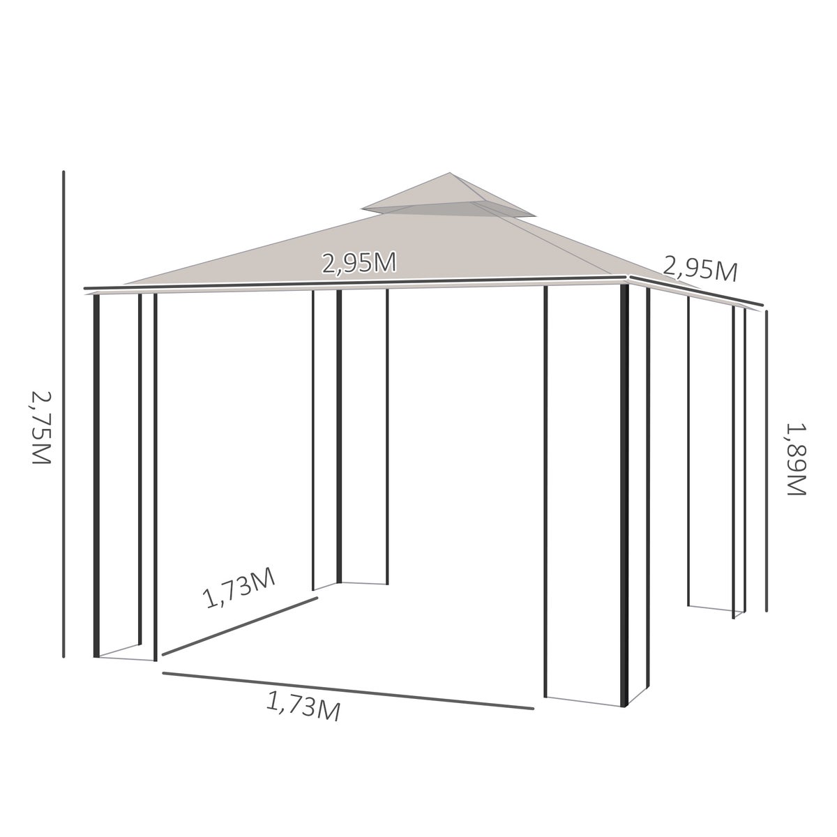 Outsunny Paviljoen, Tuinpaviljoen, 3x3m, Metaal, Polyester, Klamboe, Beige+Zwart