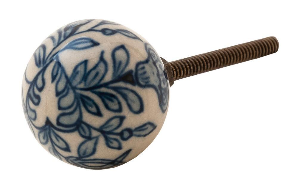 Möbelgriff handgemacht, Ø 3 cm, Blau/WeissMöbelknauf mit Muster