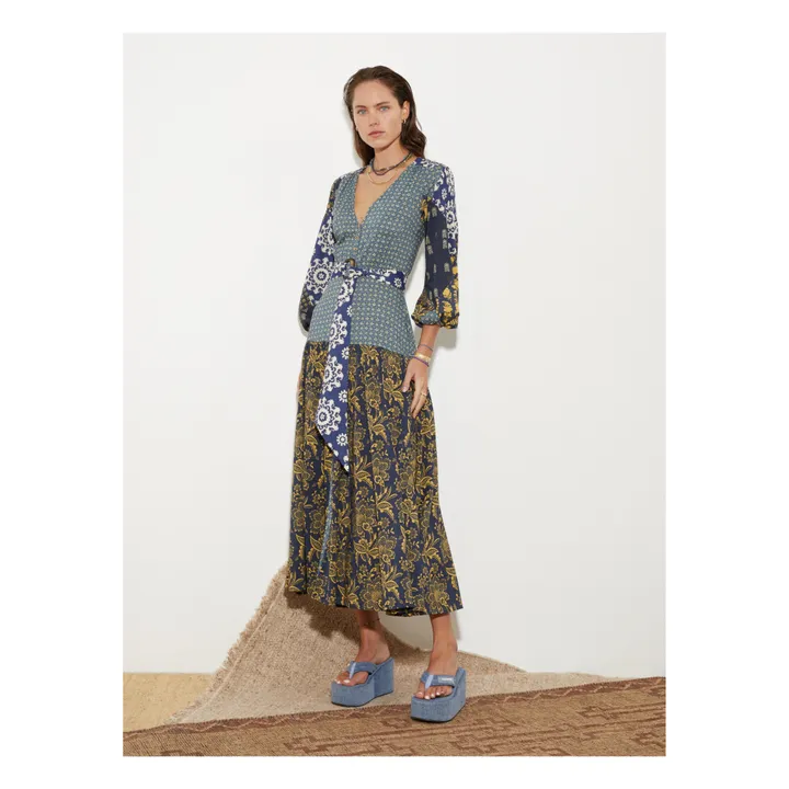 Boteh Robe Longue Florimonde Patchwork | Bleu foncé