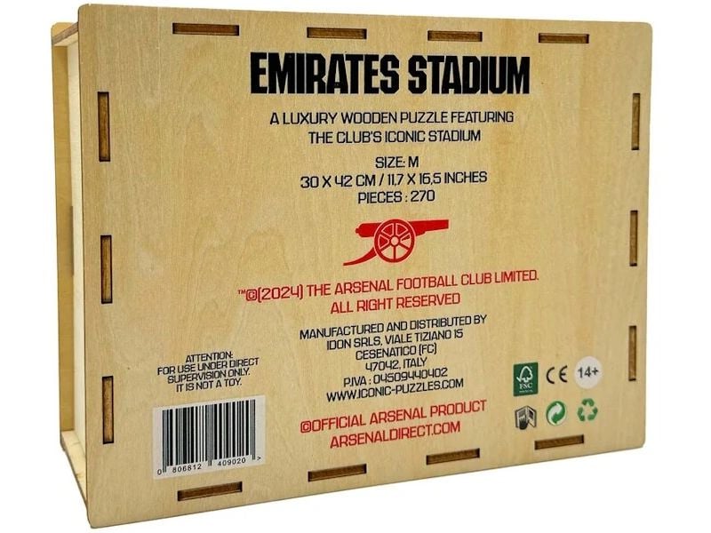 Iconic Puzzle Arsenal FC – Emirates Stadium Offiziell lizenziertes Holzpuzzle, Grösse M