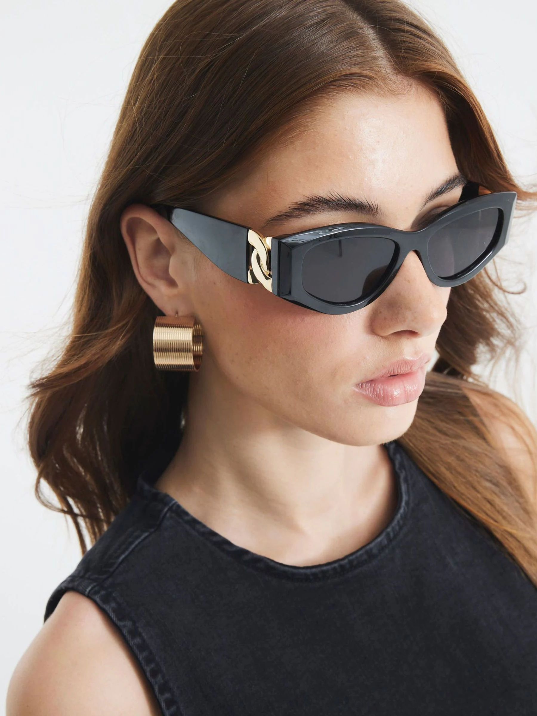 River Island Slim Cat Eye Chain Sunglasses
