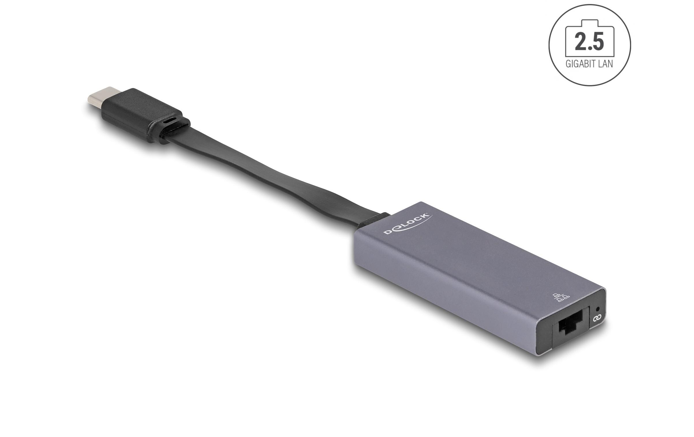 Netzwerk-Adapter USB Typ-C - RJ45, 2.5 GbpsDelock USB Type-C Adapter zu 2.5 Gigabit LAN slim