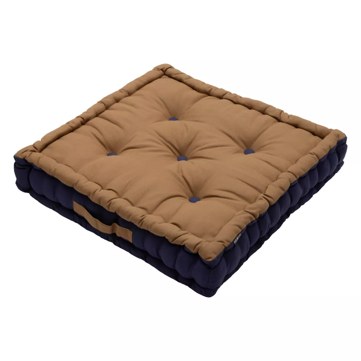 Coussin de sol carré coton (40 x 40 cm) Pixel Bicolore Camel / bleu nuit
