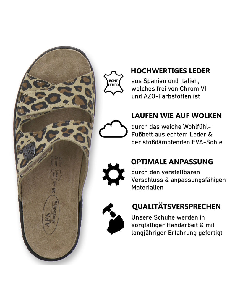 Pantoletten Damen Wechselfußbett leo-beige
