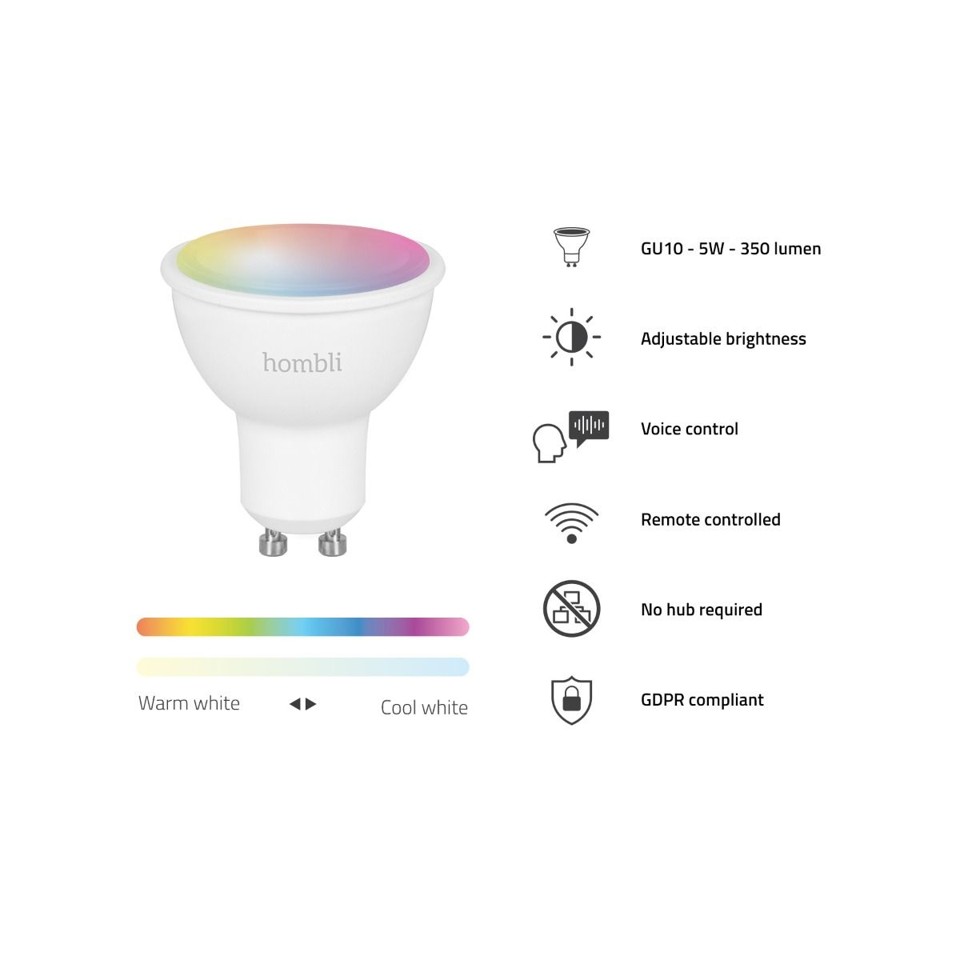Hombli - Smart Spot GU10 RGB + CCT Dæmpbar hvid og farve