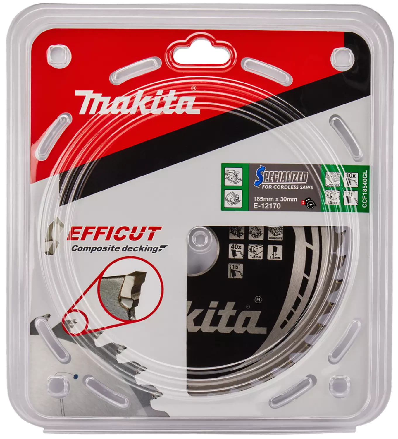 Makita E-12170 Efficut Cirkelzaagblad WPC - 185x30x1,5mm 40T