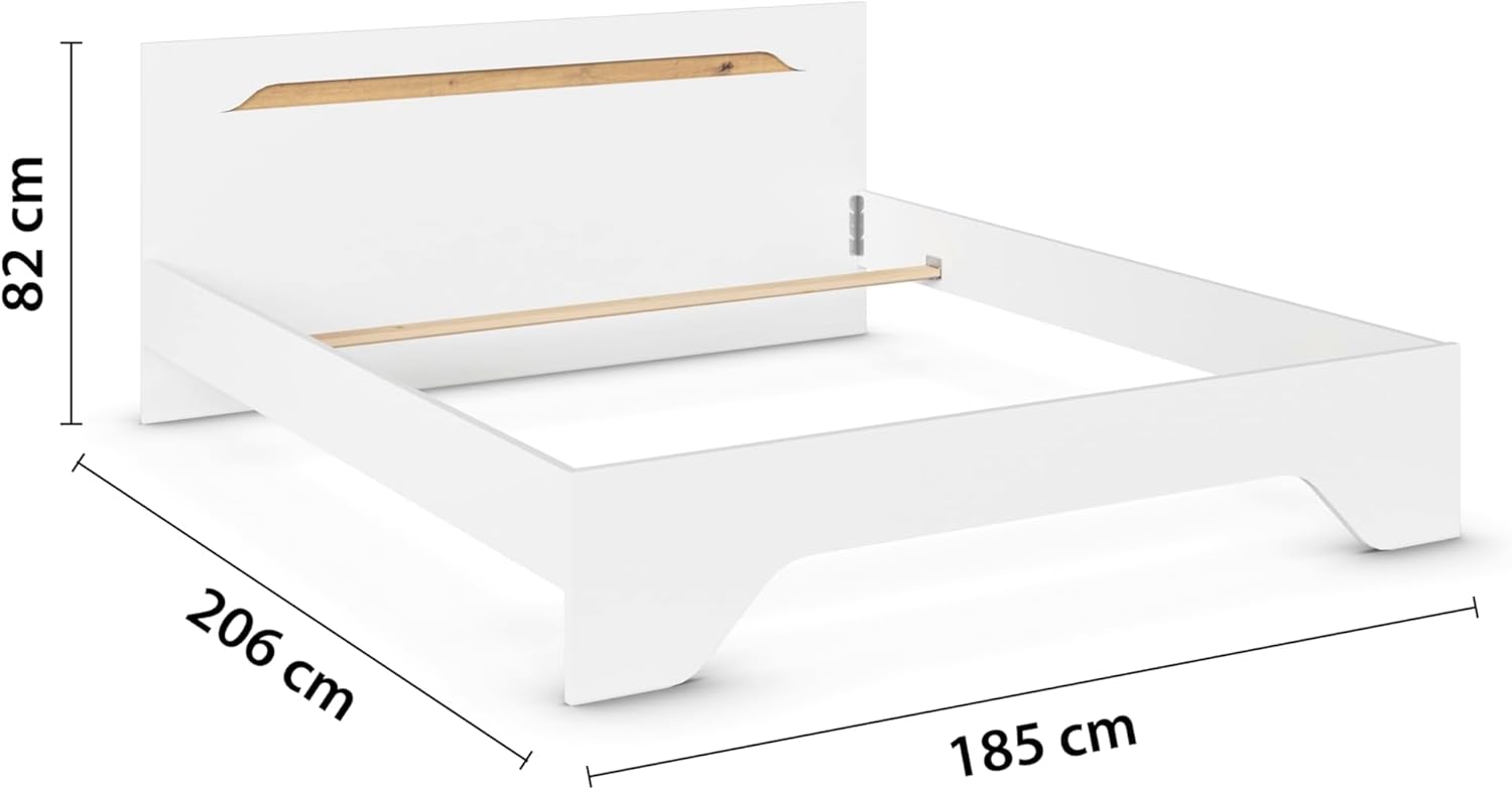 Rauch Möbel Alabama, Bett, Doppelbett für Schlafzimmer, Jugendzimmer, Gästezimmer, Kinderzimmer, Kopfteil mit elegantem Holz-Akzent, Liegefläche 180x200, Farbe Weiß, Maße 185x85x206cm