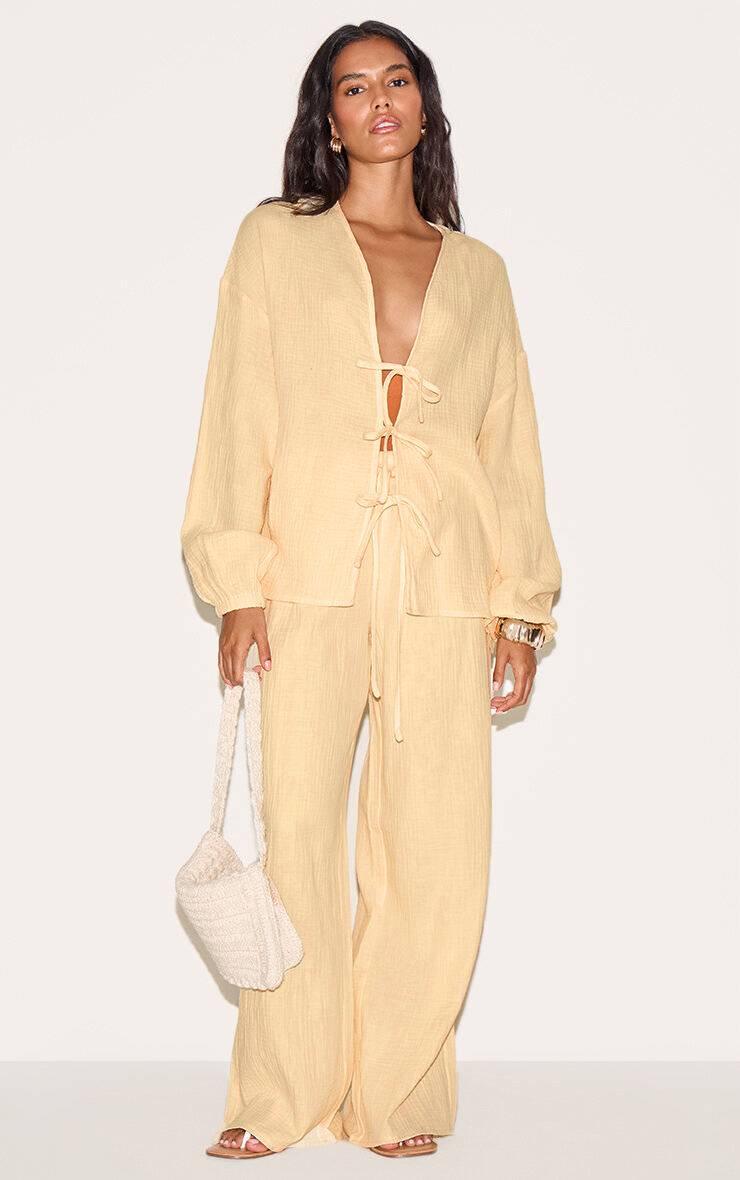 Citron Pantalon Large En Gaze Texturée