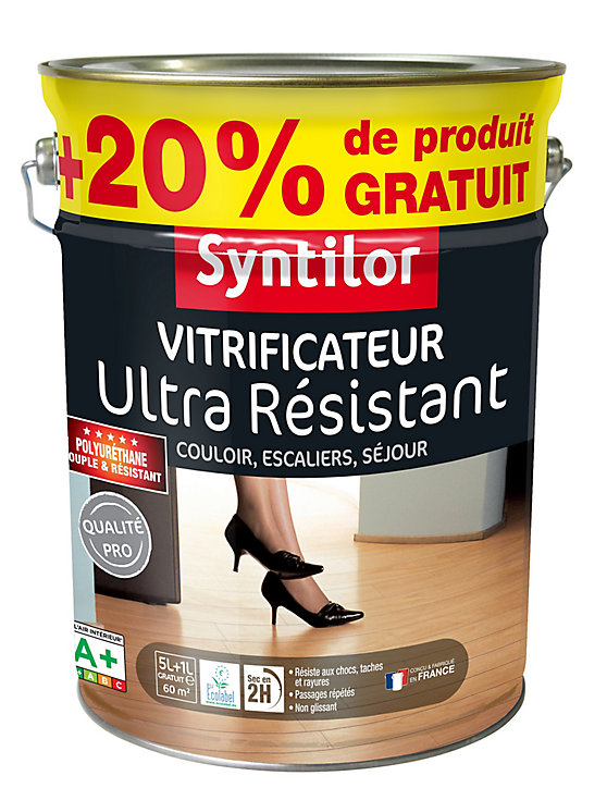 Vitrificateur ultra résistant Syntilor incolore satiné 5L + 20% gratuit