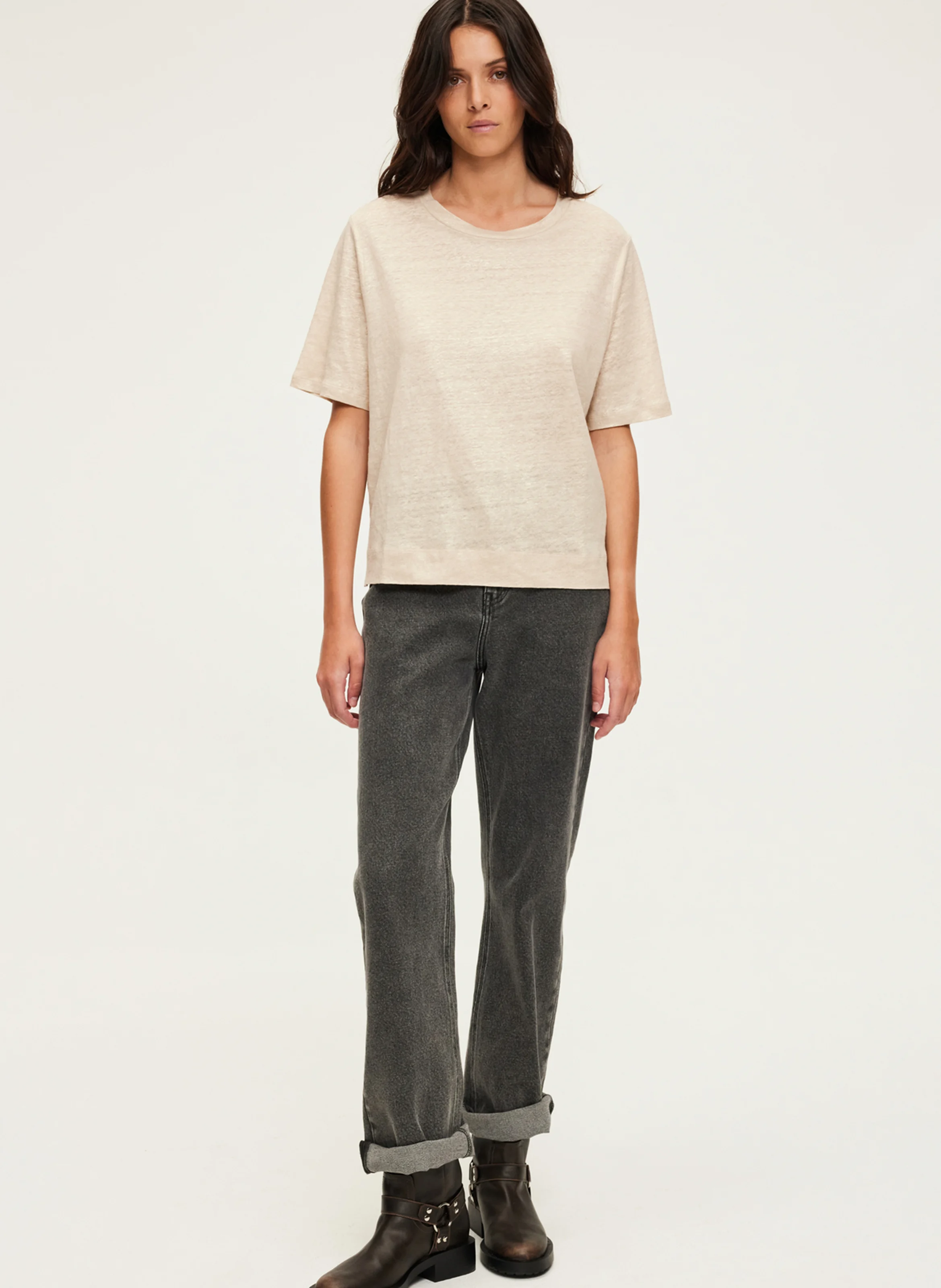 AMINA - Tee-shirt manches courtes en lin | Doré