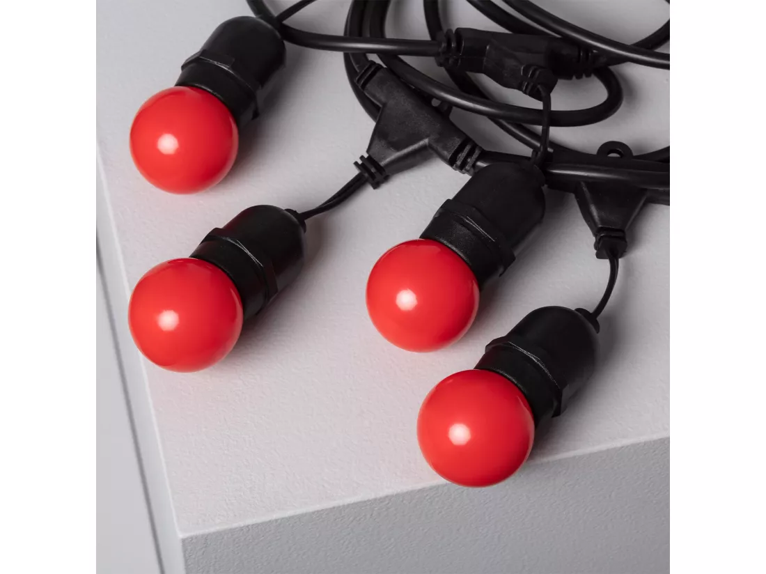 Kit Guirlande Waterproof 5.5m Noire + 8 Ampoules LED E27 G45 3W de Couleurs Rouge