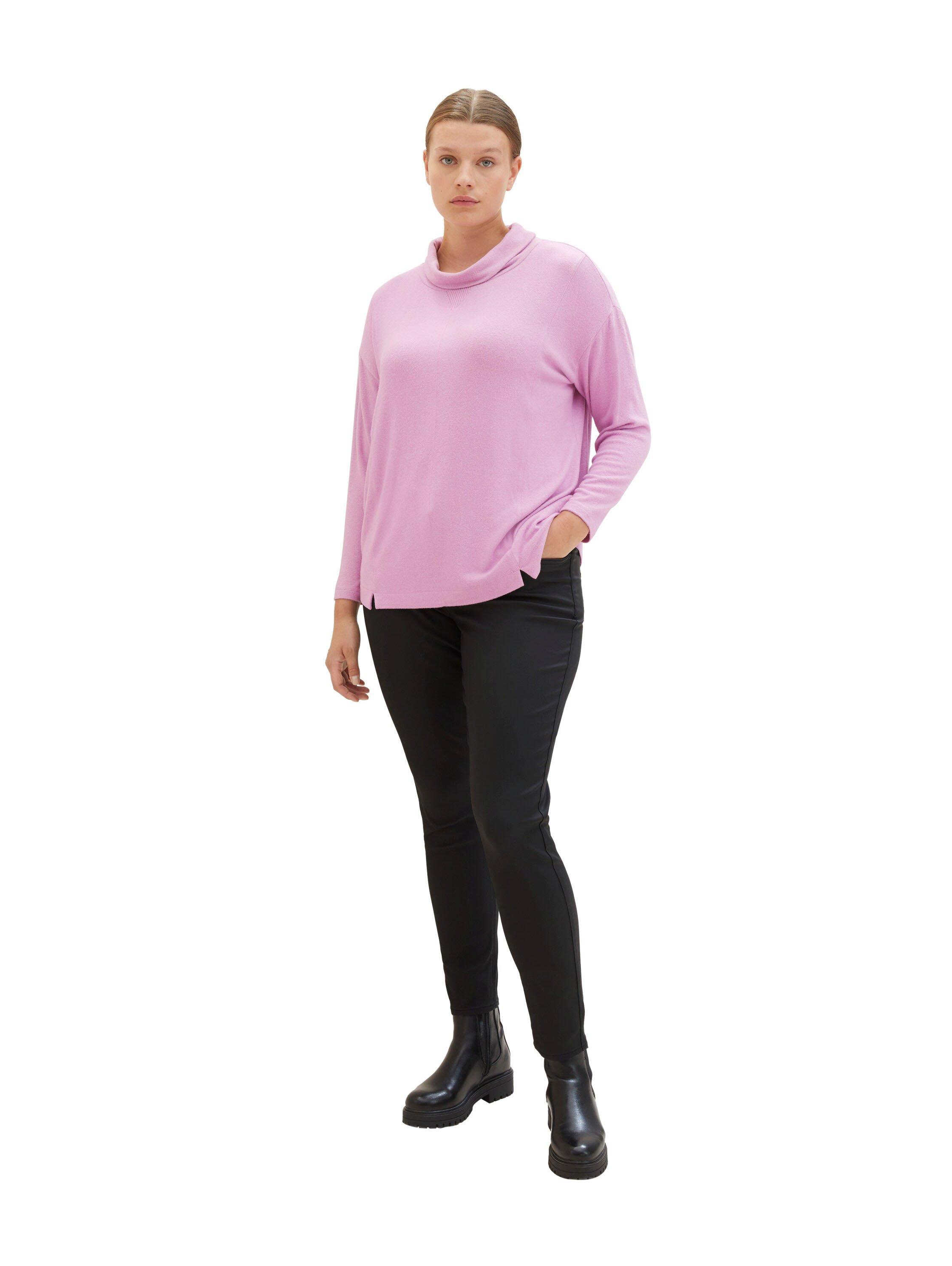 Meliertes Langarmshirt mit Rollkragen