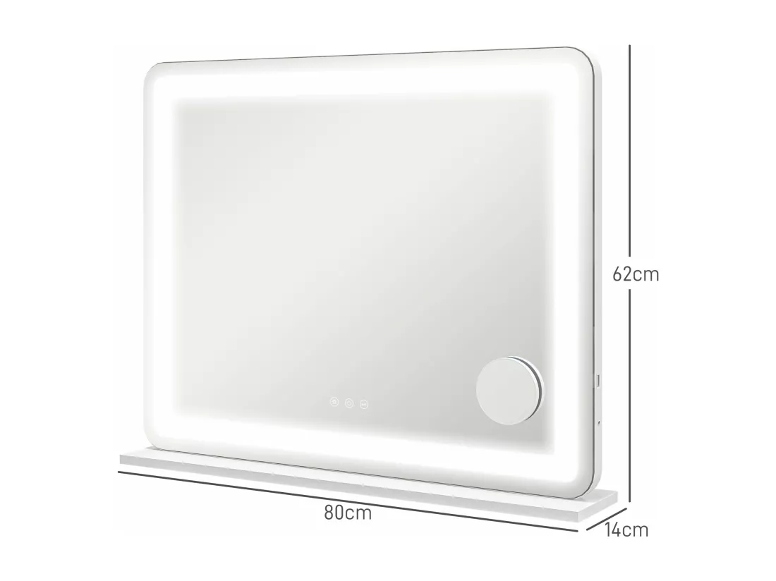 Miroir Lumineux LED tactile intensité 3 modes d'éclairage grossissement 10X charge USB