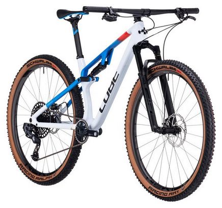 VTT Tout-Suspendu Cube AMS Zero99 C:68X SLX 29 Sram GX Eagle AXS 12V 29'' Blanc Bleu Teamline 2023