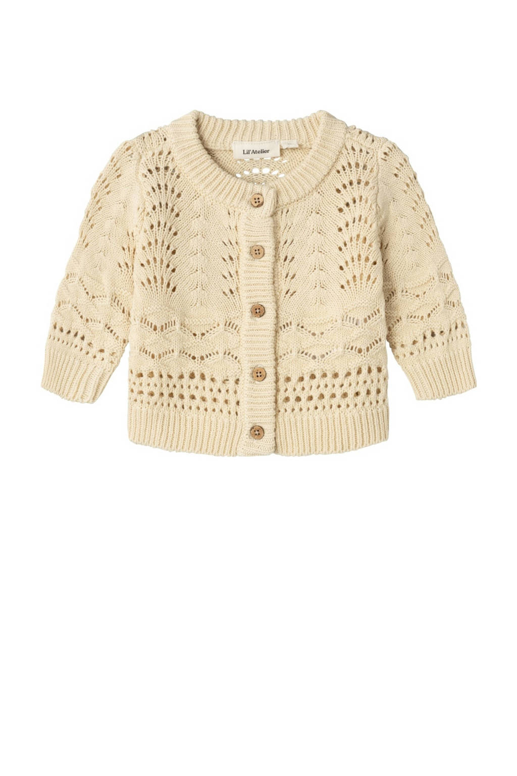 LIL' ATELIER baby gebreid vest NBFLALE lichtzand