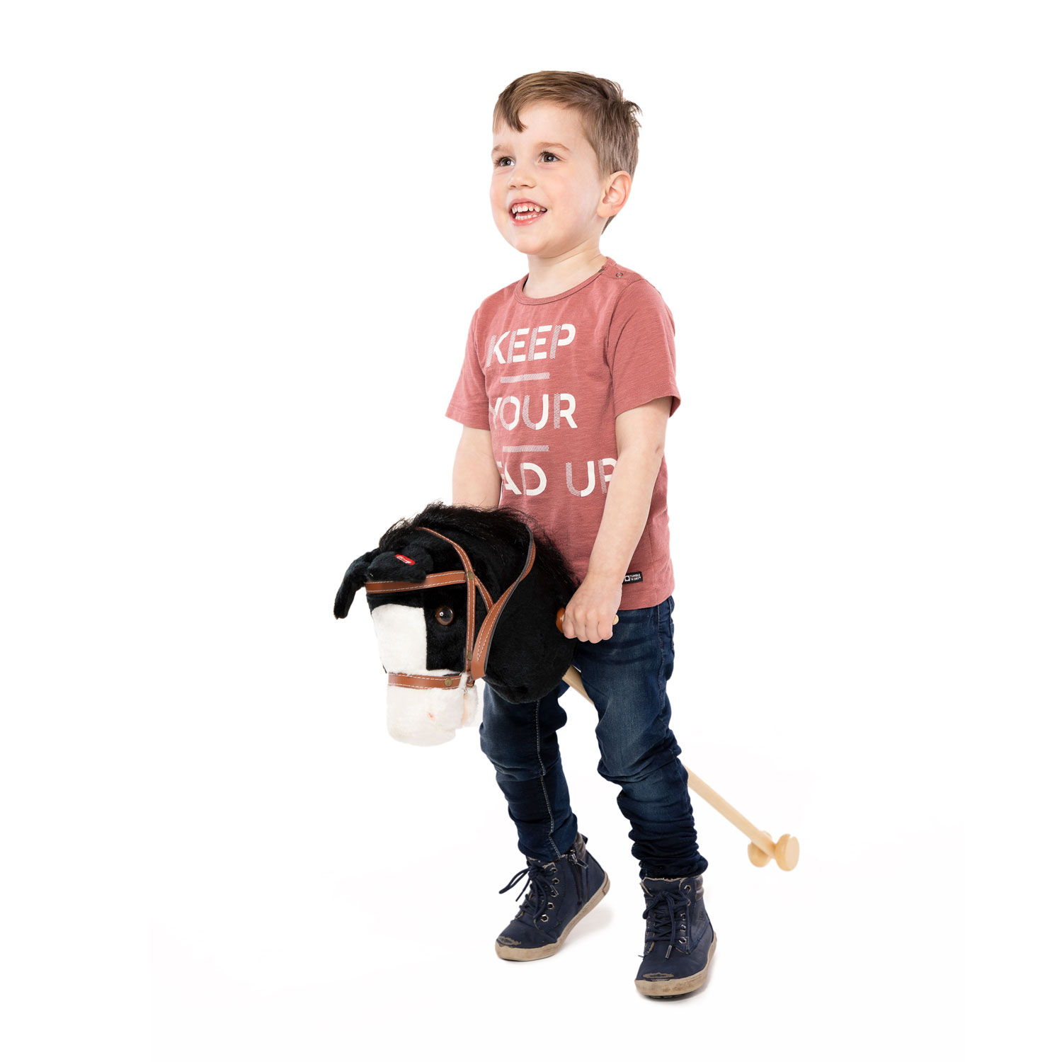 Houten Stokpaard met Geluid - Zwart