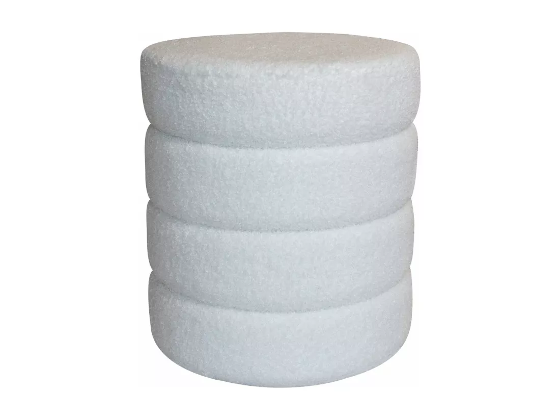 Now's Home - Pouf Tissu Teddy Blanc Structure En Bois 35x35x40cm Malo