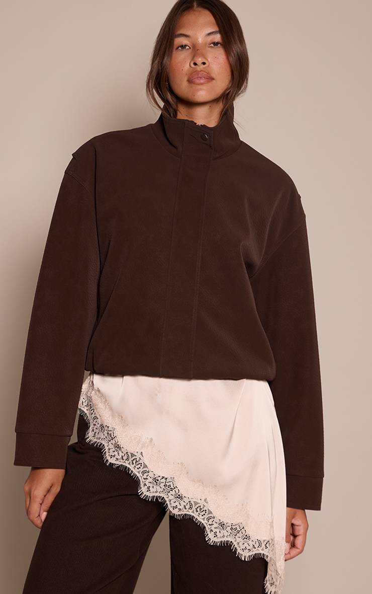 Chocolat Veste Col Montant En Synthétiquecuir Pêche