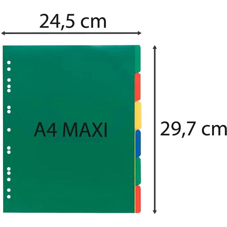 Intercalaires polypropylène souple 6 positions - A4 maxi - Couleurs assorties