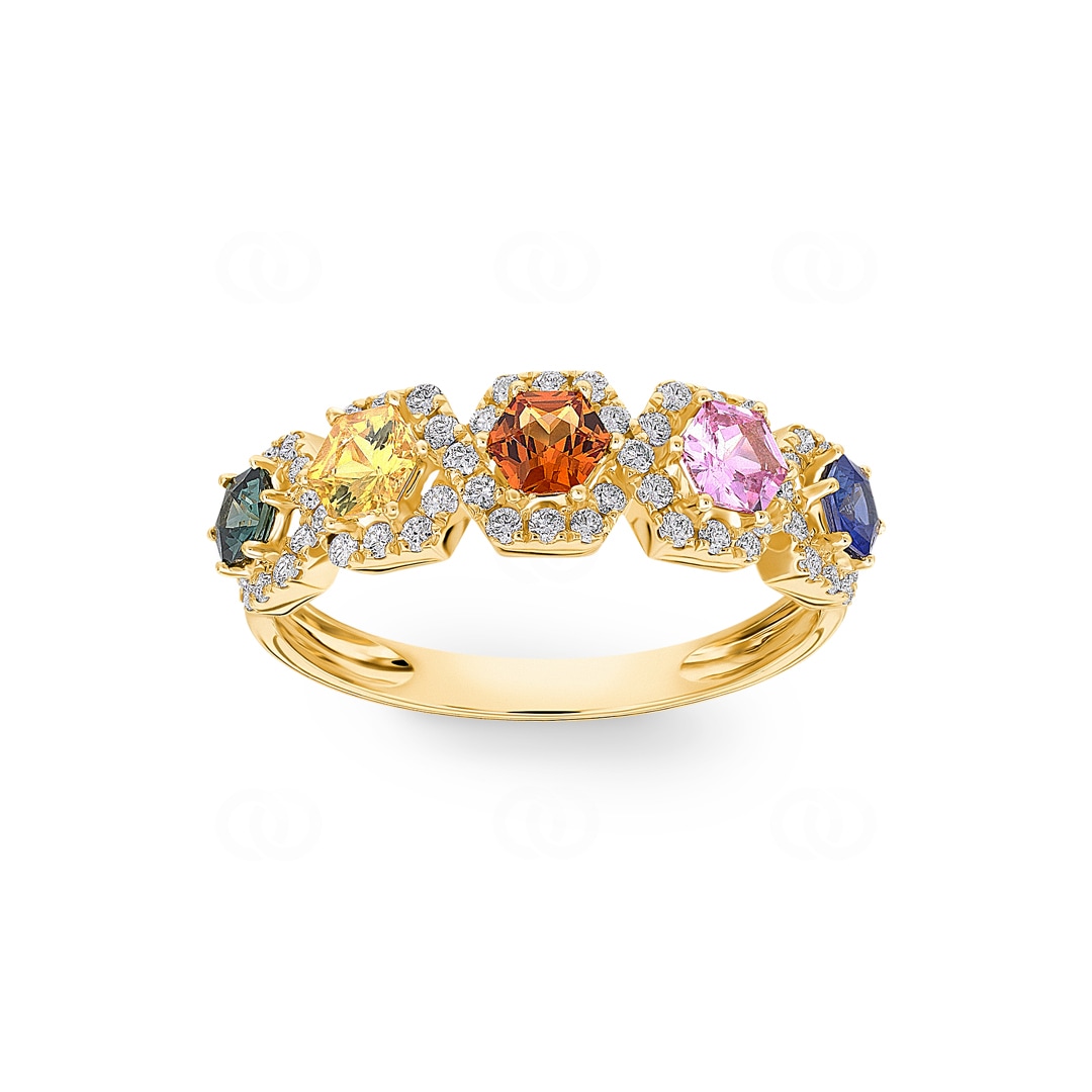 Rainbow Saphirring 750/18 K Gelbgold mit Diamanten 0.31 ct H/si