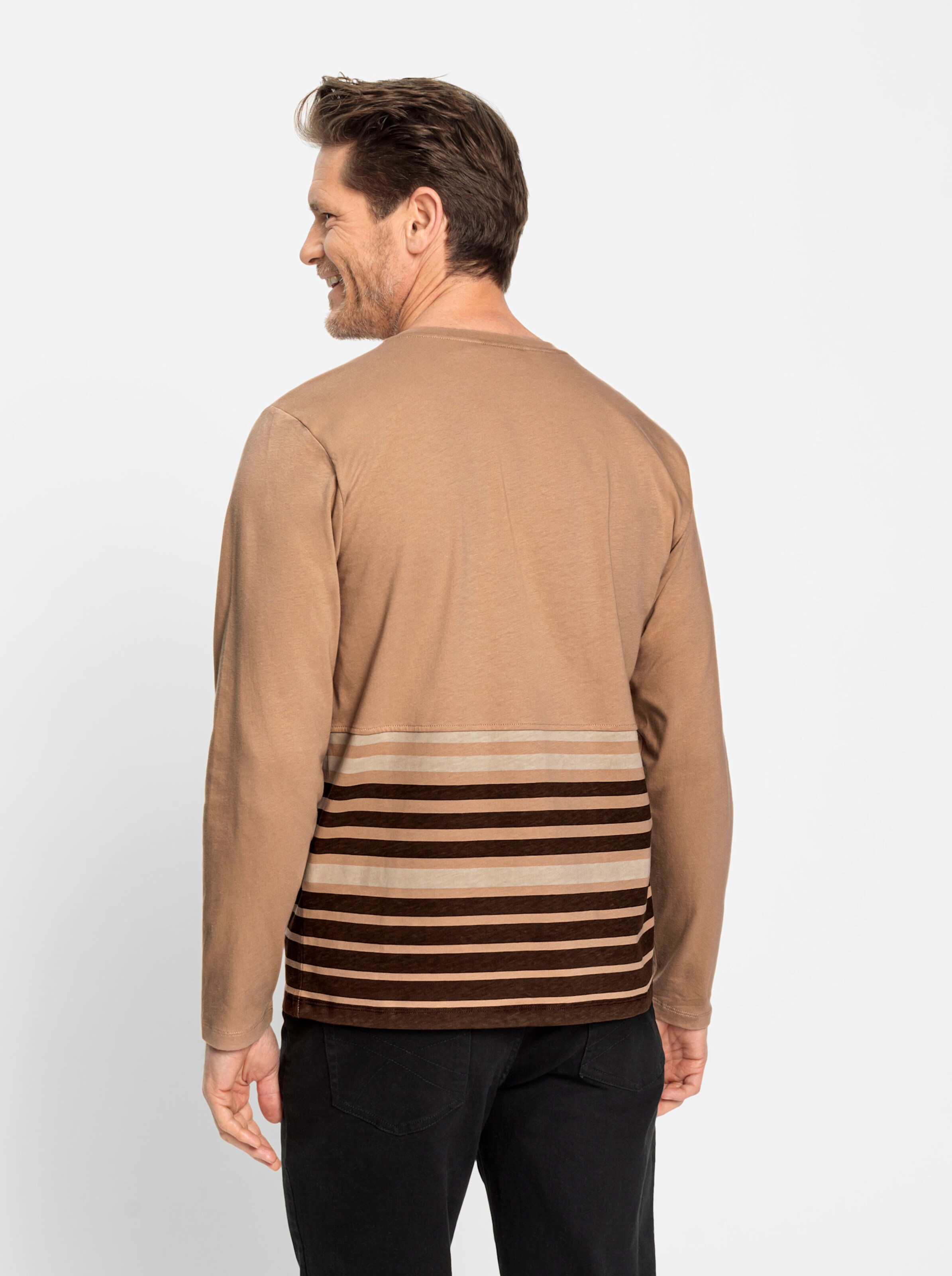 Catamaran Langarm-Shirt in camel-gestreift