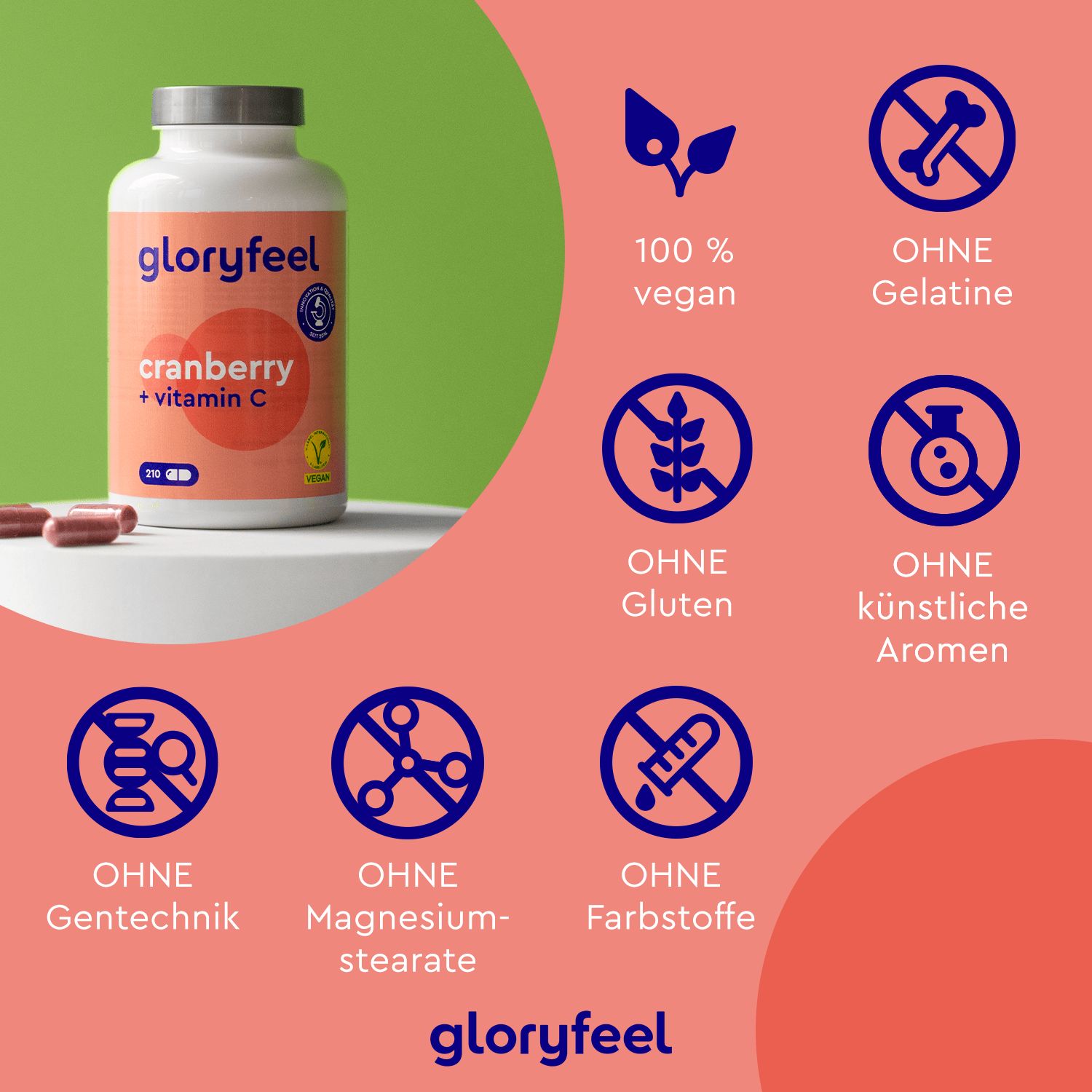 gloryfeel® Cranberry Extrakt + Vitamin C  Kapseln