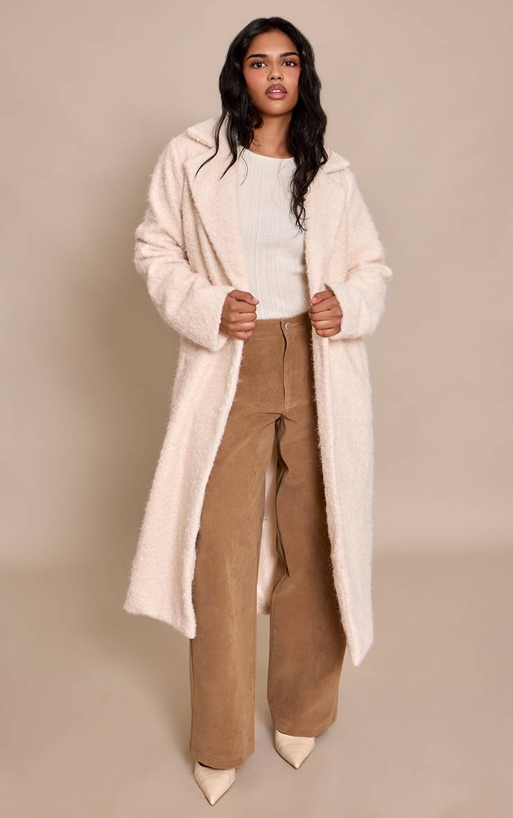 Crème Manteau Long Boutonné En Synthétique Petite Taille