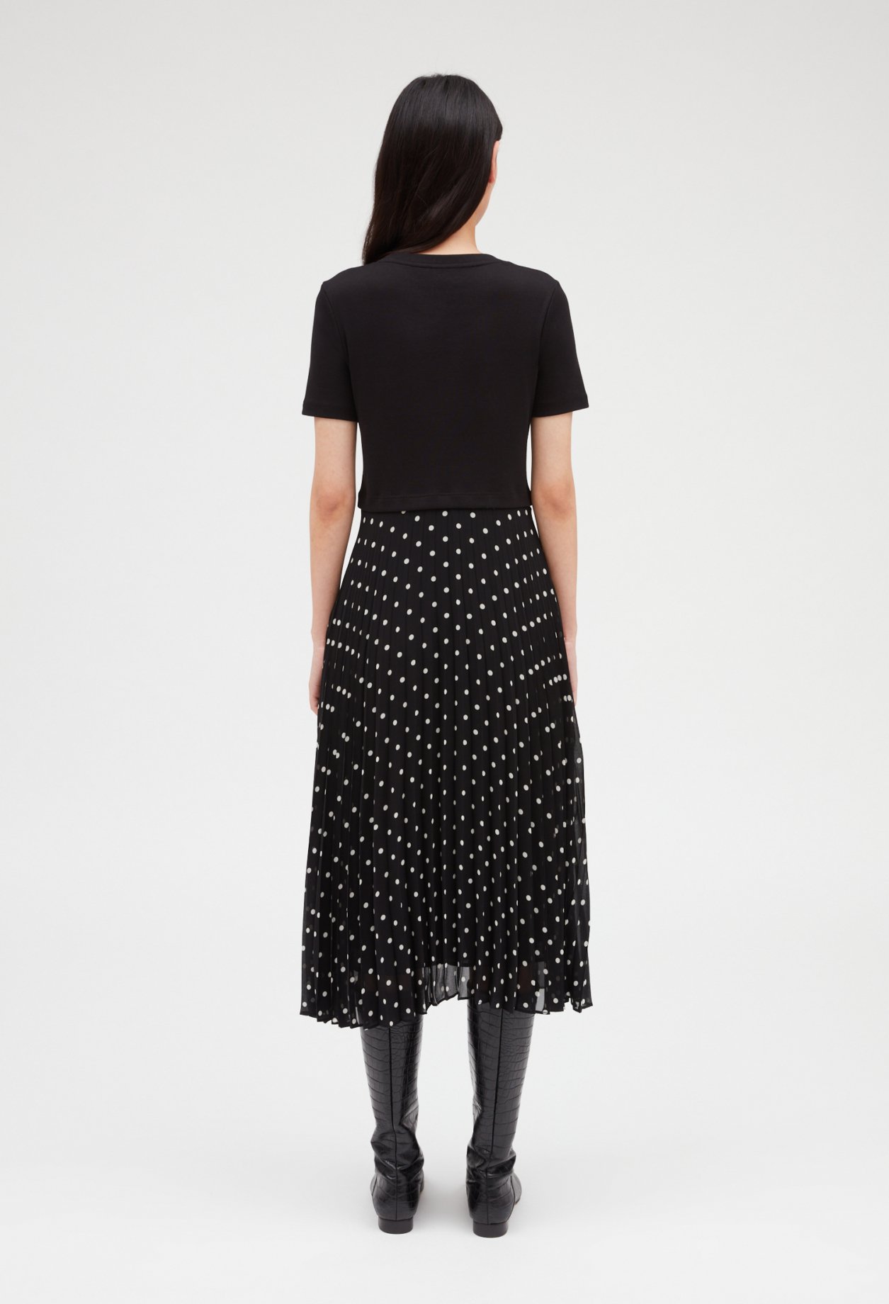Robe midi bicolore &agrave; pois