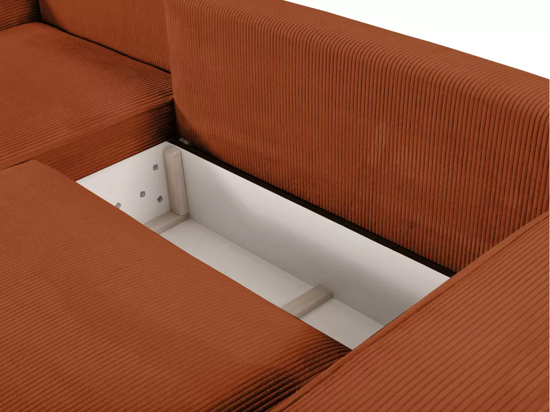 Canapé d'angle gauche convertible en velours côtelé terracotta AMELIA