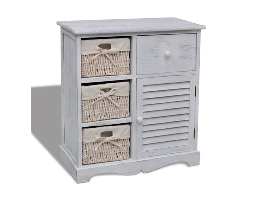 VIDAXL - Armoire en bois 3 paniers gauches en tissage blanc