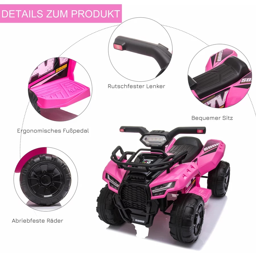 HOMCOM Elektroquad 6V Akku Elektroauto LED Frontlicht rosa