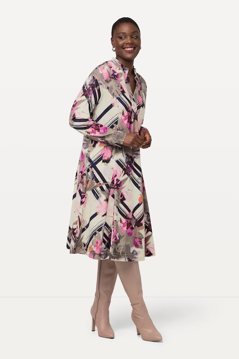 Midikleid, Punto di Roma, Tunika-Ausschnitt, Langarm