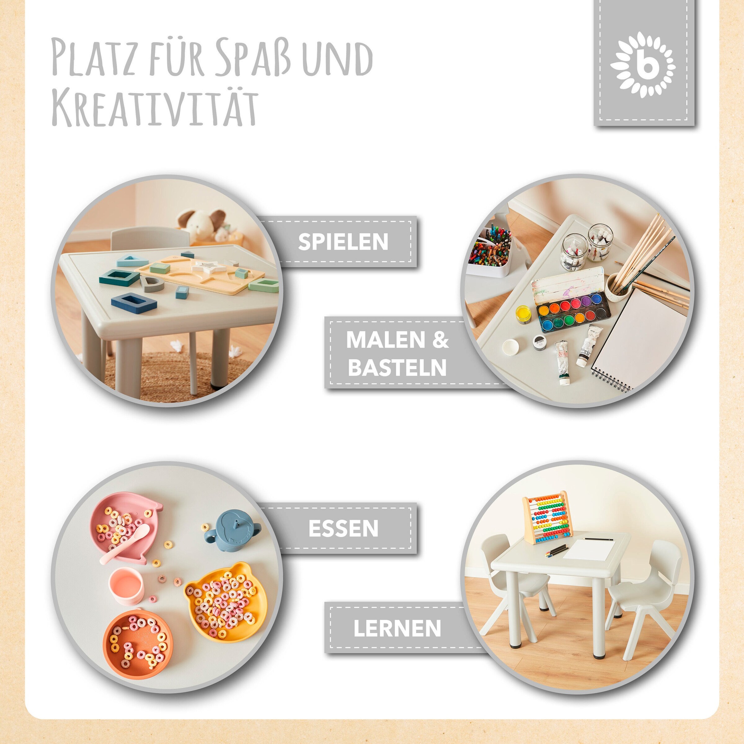 Bieco Kindertisch, Design: Eisgrau Grau