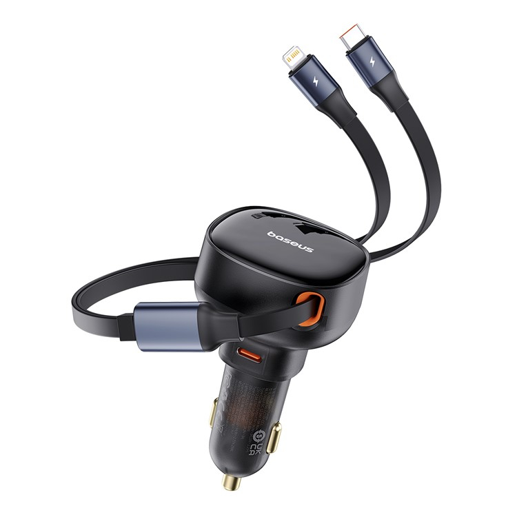 (55W) USB C Auto KFZ Ladegerät mit einziehbarem USB C / Lightning Kabel - Schwarz