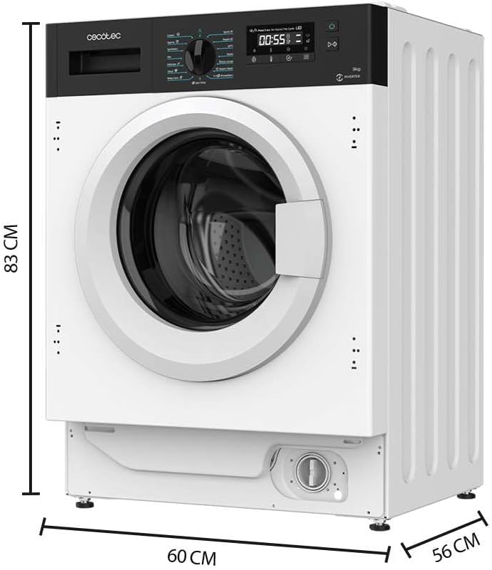 Cecotec 9 kg Carg Front Bolero Dresscode 940 BI Inverter A, 1950 W, 1400 U/min programmierbar, 16 Programmierbare Programme, Energiesparend, Delay Start, LED-Display, Dampf SteamMax.
