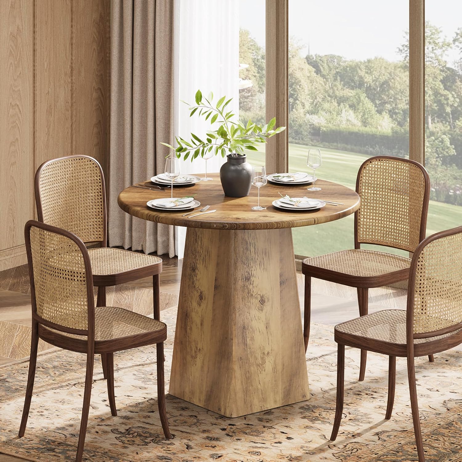 Tribesigns 80 cm runder Esstisch für 2–4 Personen, Kleiner Küchentisch im Landhausstil mit quadratischem Untergestell für Esszimmer und Wohnzimmer, rustikales Braun