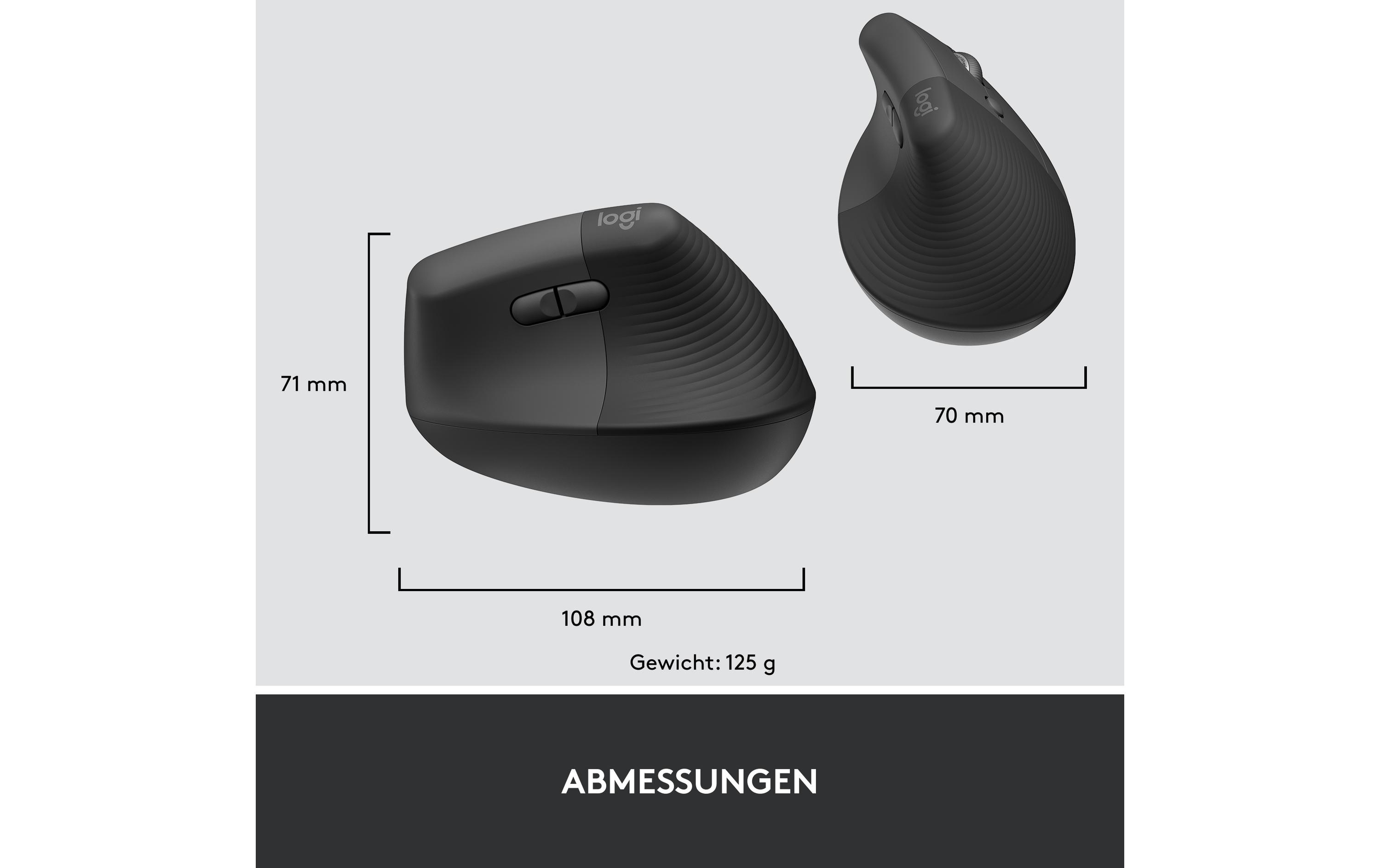 Ergonomische Maus Lift for Business GraphiteKomfortable ergonomische Maus mit vertikalem Design für kleine bis mittelgrosse Hände