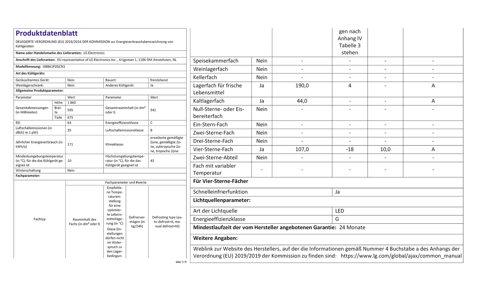LG Electronics Kühl-Gefrier-Kombination GBB61PZGCN1