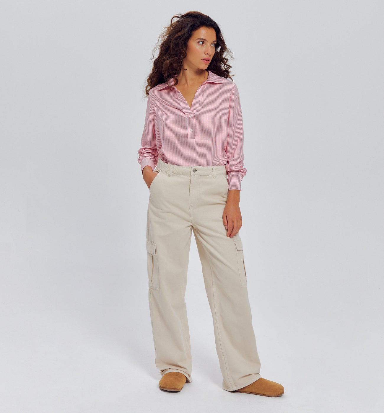 Pantalon cargo en toile Femme - Beige
