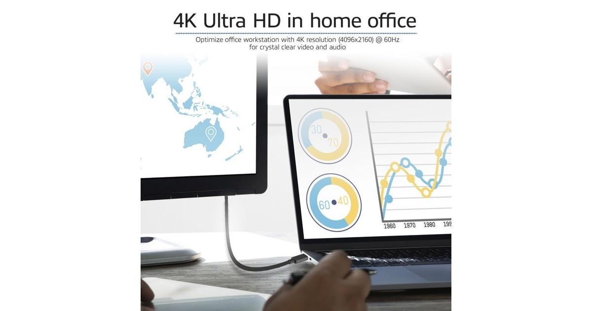 ACT ConnectivityUSB-C naar DisplayPort kabel  (Zwart, 2 meter, AC7325, 60Hz 4K (2160p))